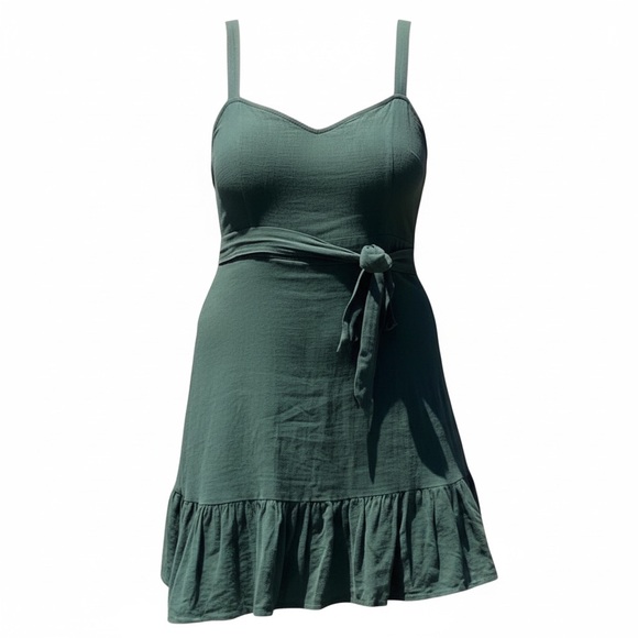nikkisbeachhouse.com Dresses & Skirts - Sleeveless Green Tie-Waist Mini Dress with Ruffle Hem